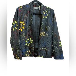 Additions by Chico’s Black Embroidered Collarless Blazer Multicolor Swirls Sz 1X